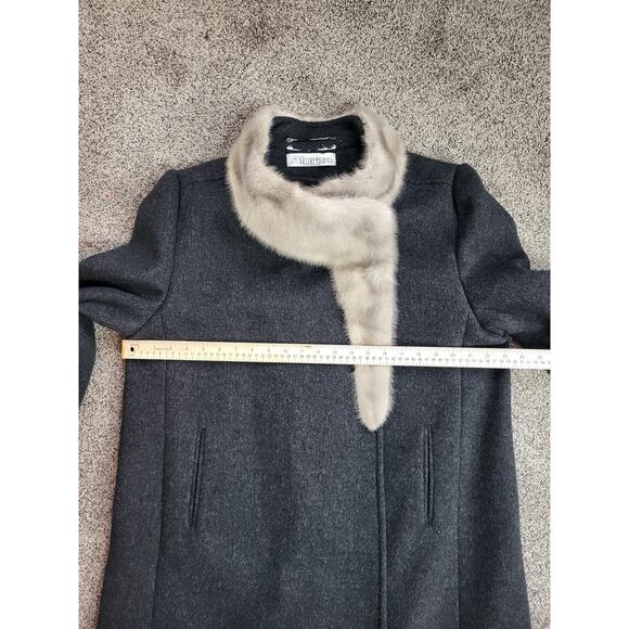VTG Wool Dress Coat Large Gray Fur Trim Old Hollywood Mob Wife PennyLane Luxury - Picture 10 of 15